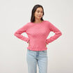 Pull droit col rond manches longues vieux rose femme