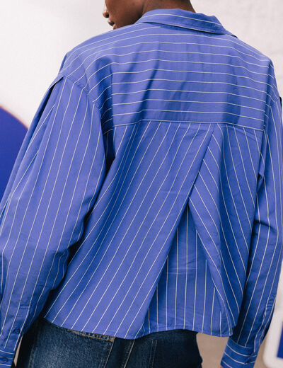 Chemise droite manches longues ray&eacute;e bleu femme