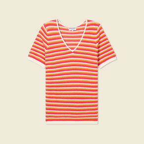 Pull manches courtes marron cognac femme