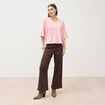 Jeans large cropped taille haute marron chocolat femme