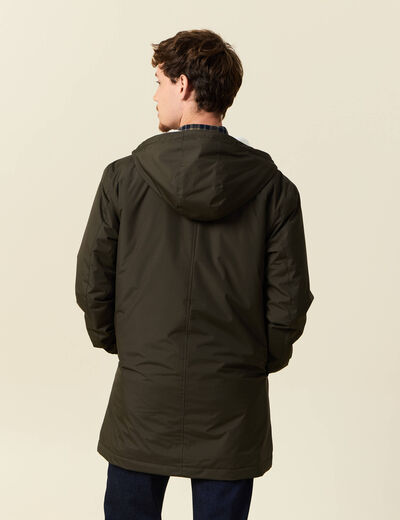 Parka longue droite &agrave; capuche vert kaki homme