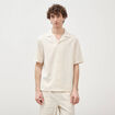Chemise manches courtes col tailleur beige homme