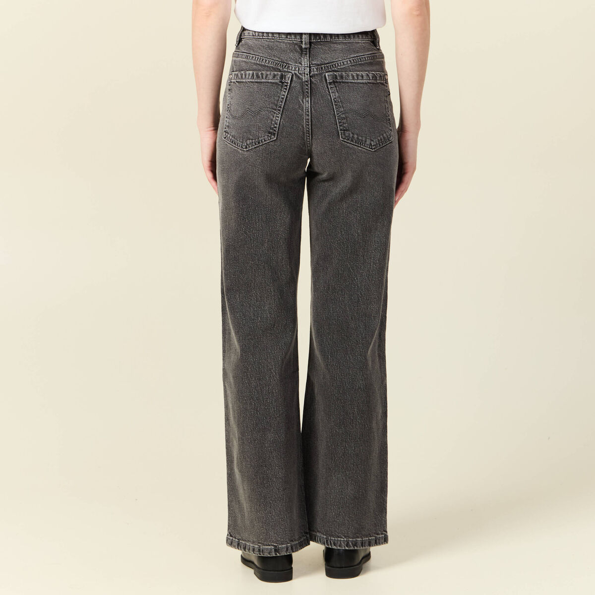 Jeans large taille haute denim snow gris femme