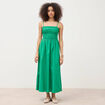 Robe bretelles col carr&eacute; en coton vert femme