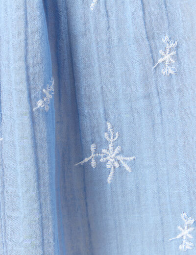 Blouse manches longues brodée bleu ciel femme