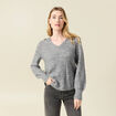 Pull manches longues col en V gris clair femme