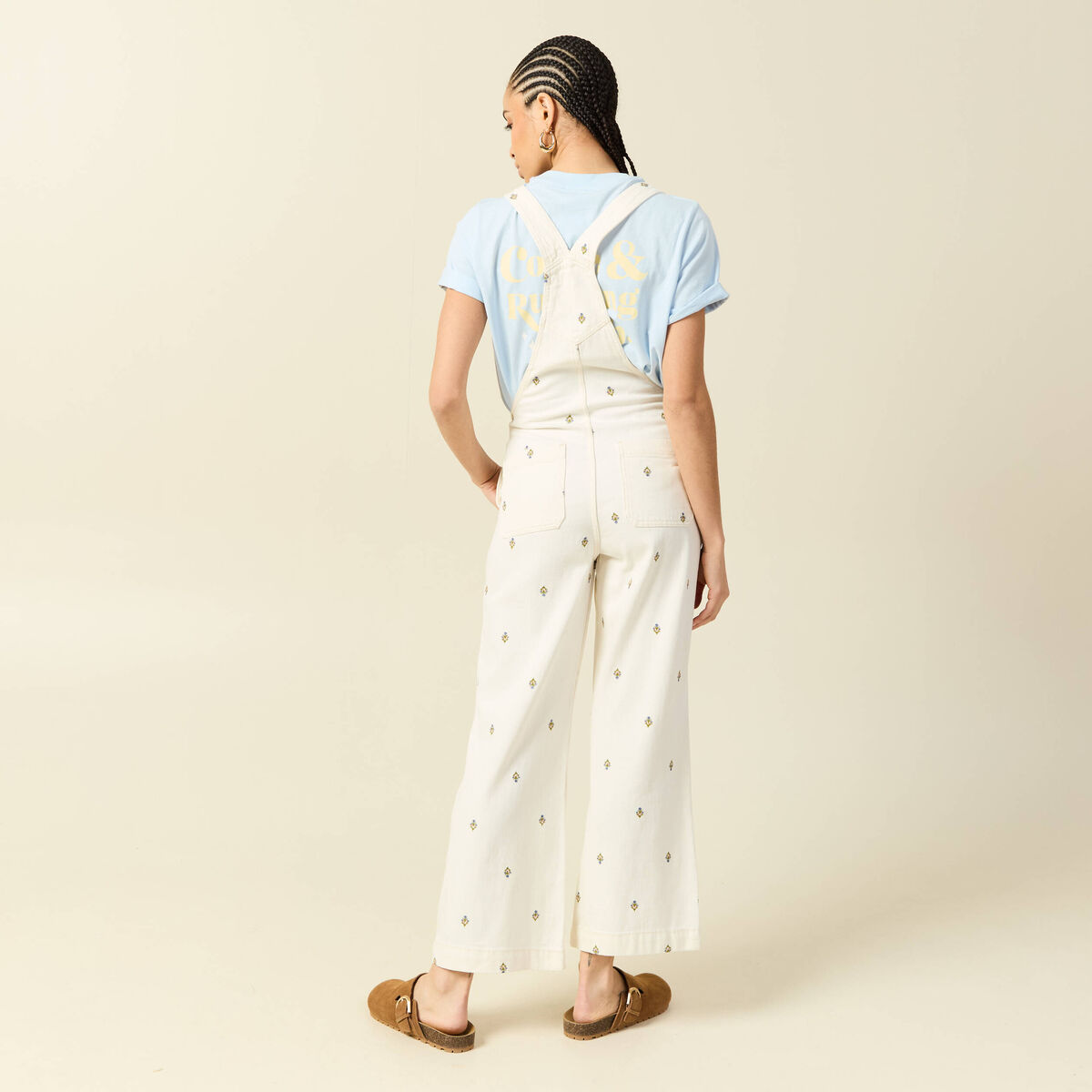 Salopette en jeans &agrave; fines bretelles denim blanc femme