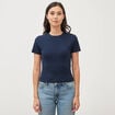 T-shirt ajust&eacute; col rond manches courtes bleu marine femme