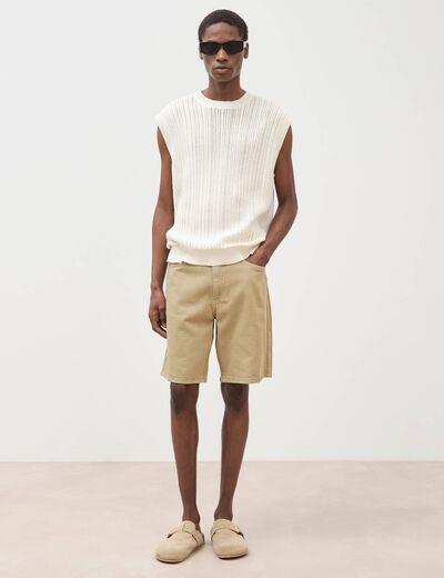 Pull sans manches col rond en coton ecru homme