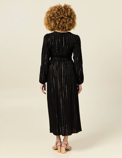 Robe longue évasée fluide noir femme