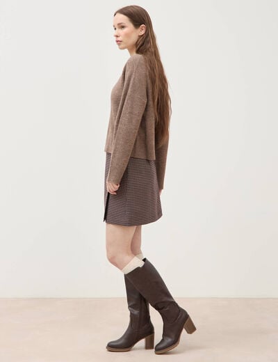 Pull col rond manches longues marron femme