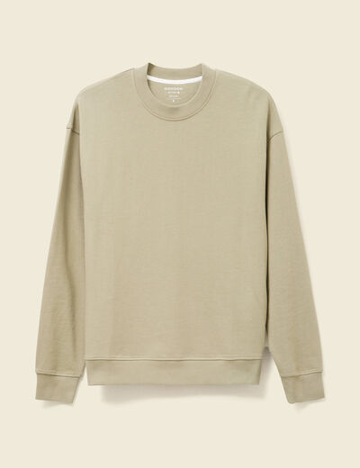 Sweat col rond manches longues en coton vert kaki homme