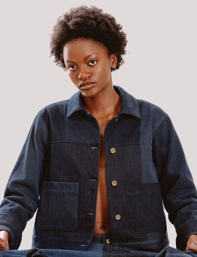 Veste droite en jeans manches longues denim stone femme