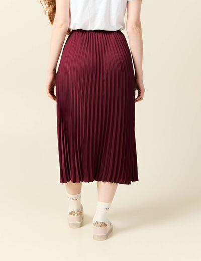 Jupe longue droite plissée bordeaux femme