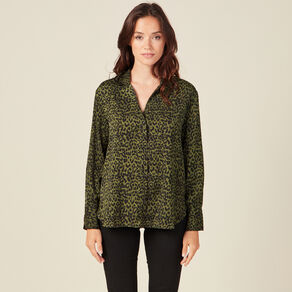 Chemise satin éco-responsable vert kaki femme