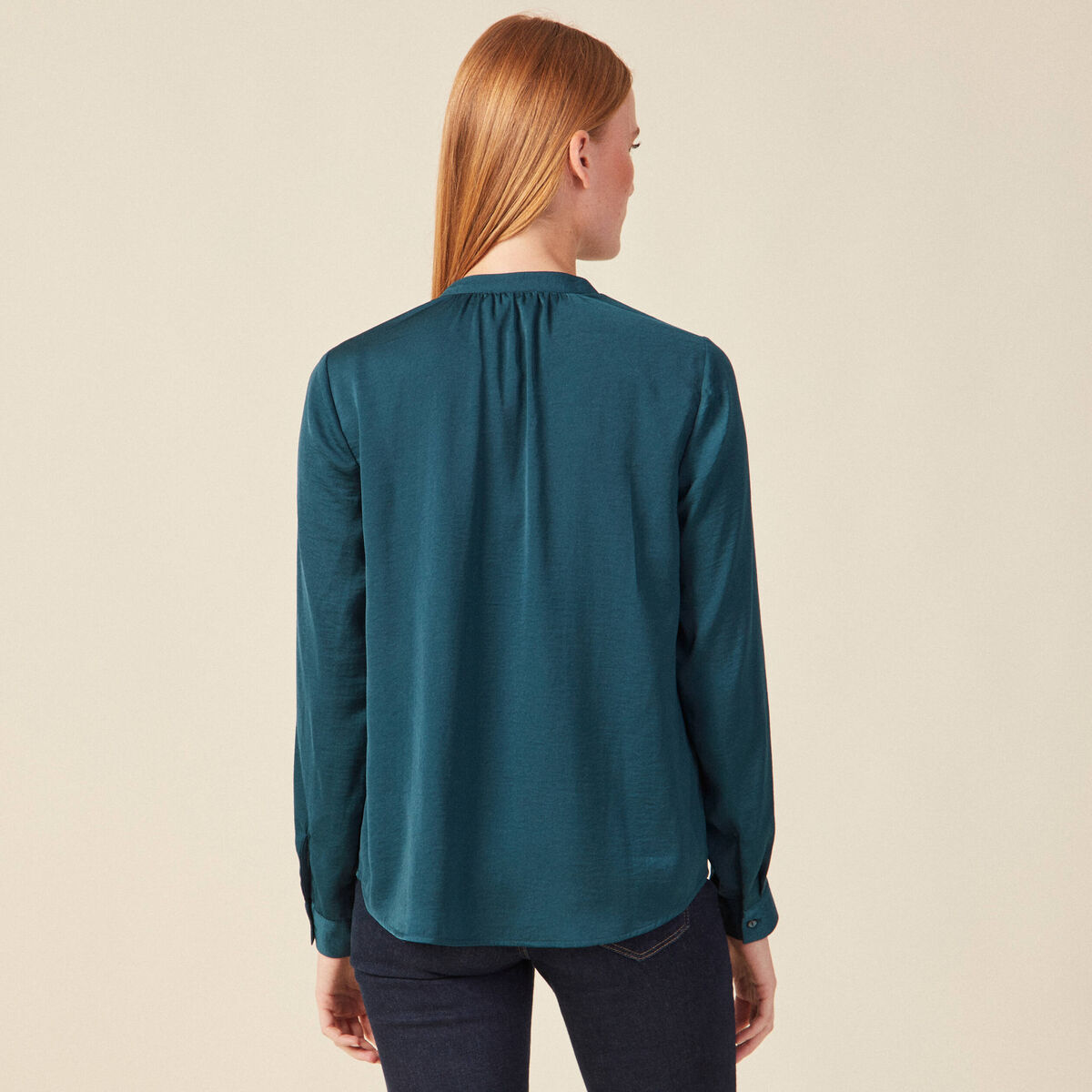 Blouse manches longues bleu canard femme