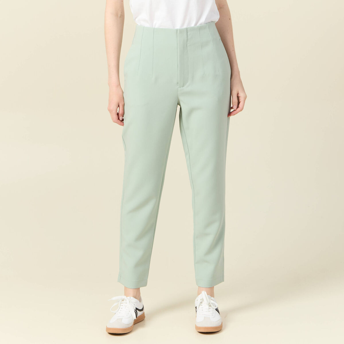 Pantalon cigarette vert olive femme