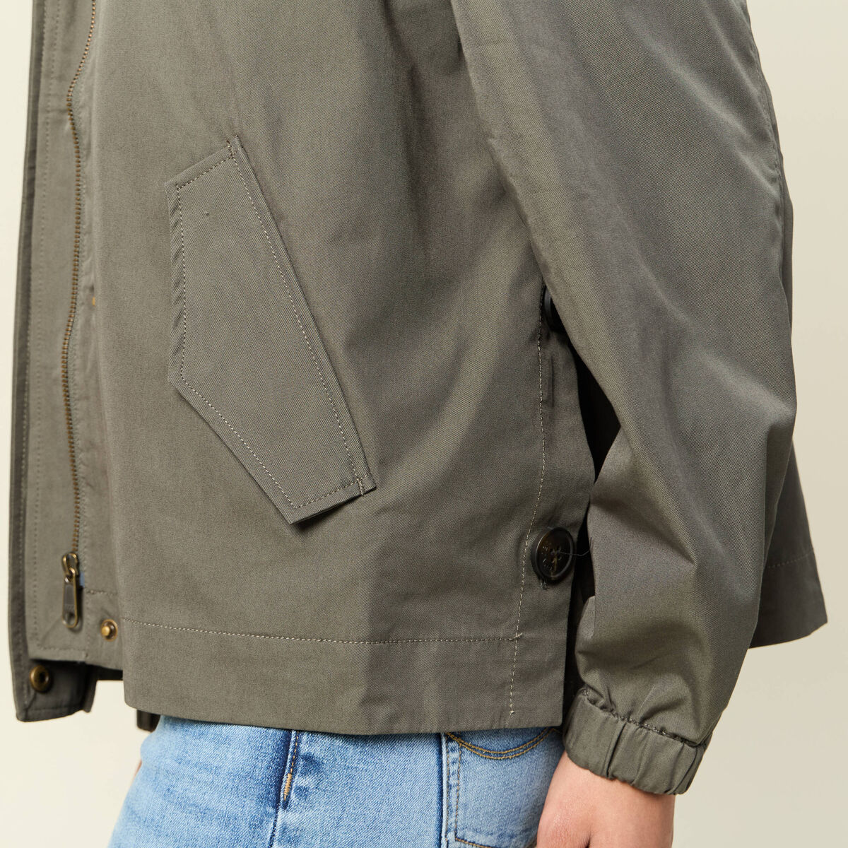 Parka oversize d&eacute;perlante &agrave; capuche vert kaki femme
