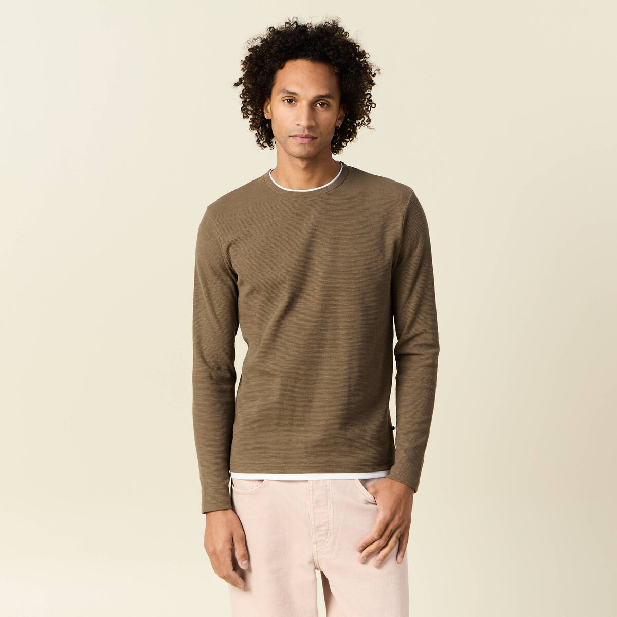 T-shirt manches longues taupe homme