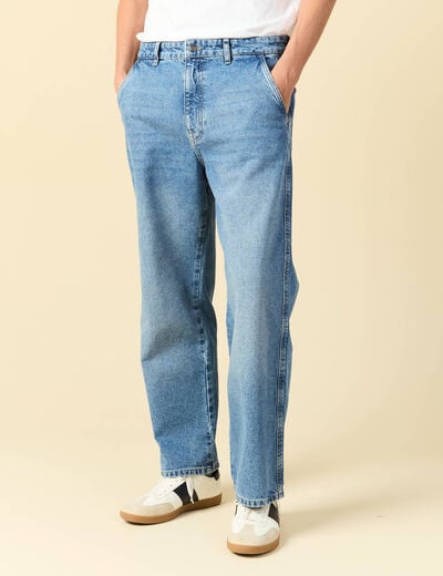 Jeans loose longueur 32 en coton denim bleach homme