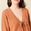 Kimono ajour&eacute; col v manches 3/4 rouge fonc&eacute; femme