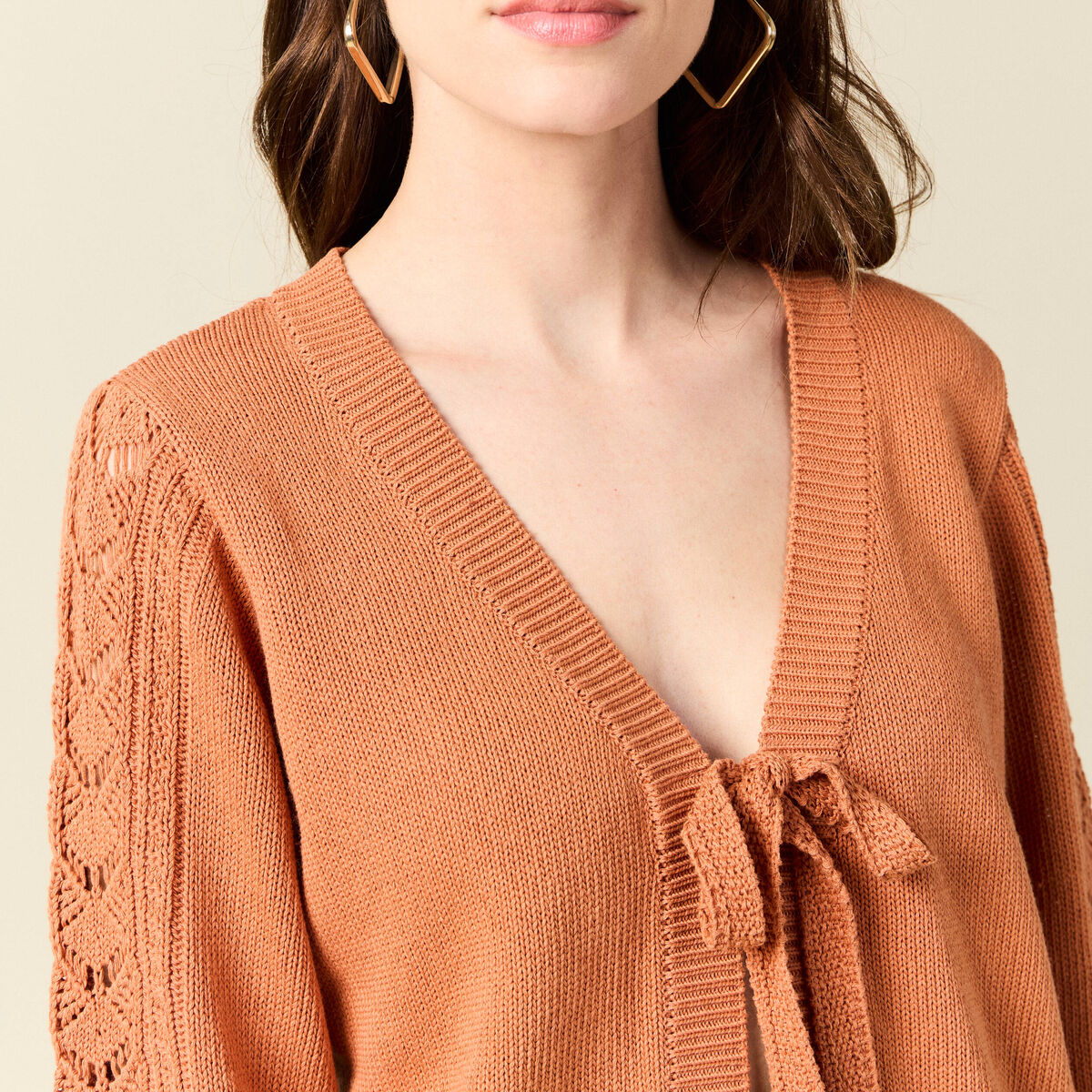 Kimono ajour&eacute; col v manches 3/4 rouge fonc&eacute; femme