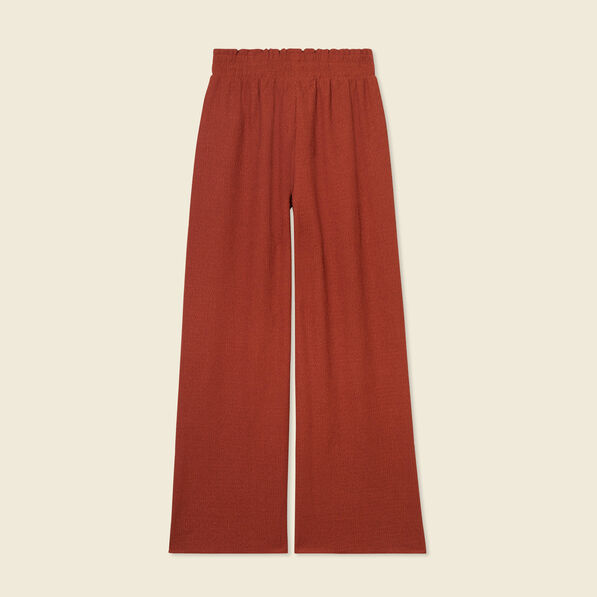 Pantalon large fluide noeud marron cognac femme