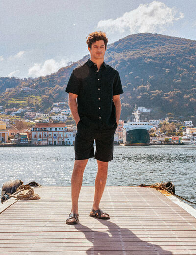 Chemise manches courtes noir homme