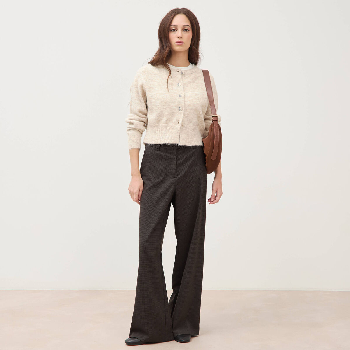 Gilet manches longues col rond creme femme