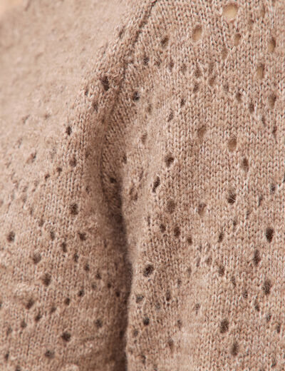 Gilet manches longues col rond taupe femme