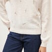 Pull droit brod&eacute; manches longues creme femme