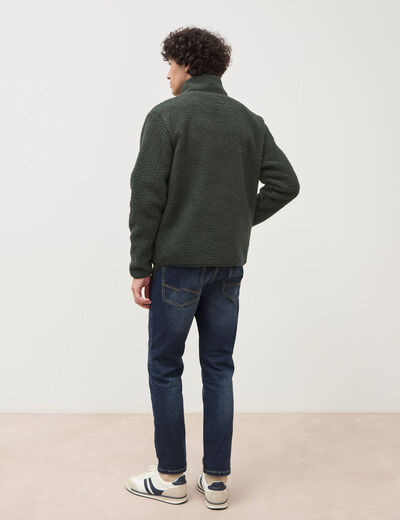 Veste droite sherpa col montant vert kaki homme