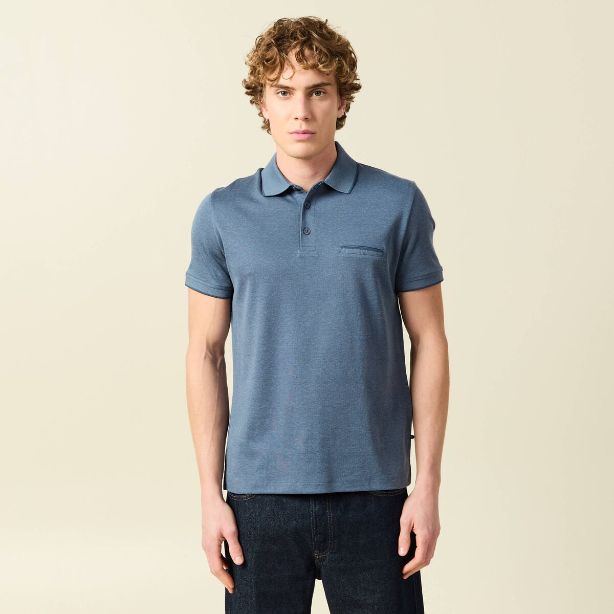 Polo manches courtes bleu gris homme