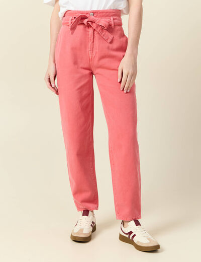 Pantalon slouchy taille haute en coton rose femme
