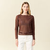 T-shirt manches longues marron cognac femme