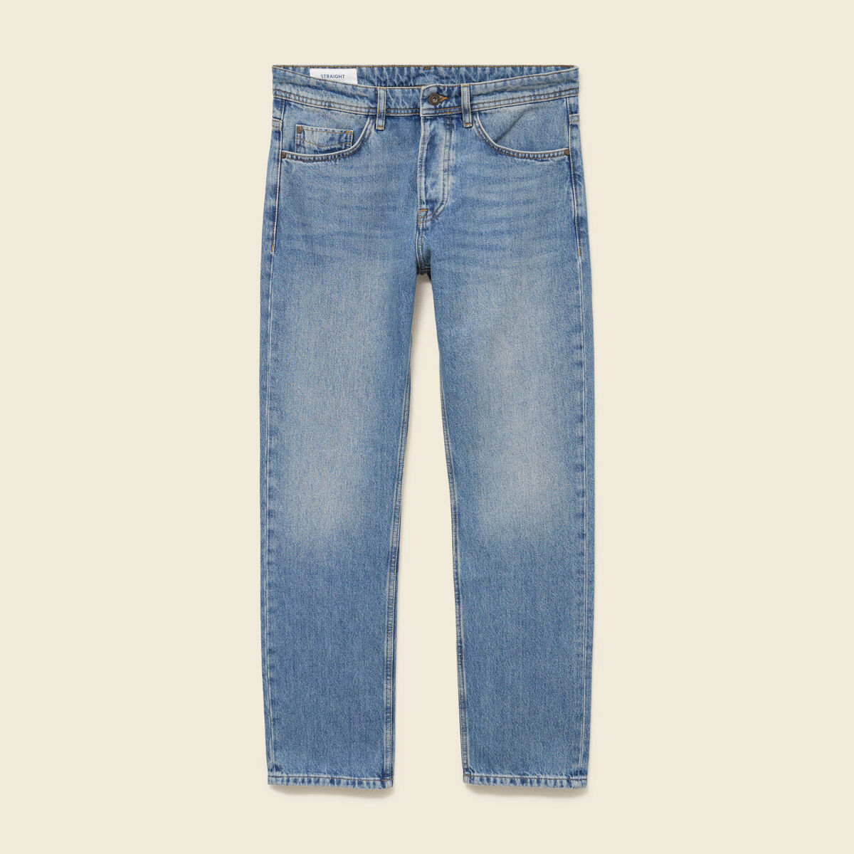 Jeans straight longueur 32 en coton denim stone homme