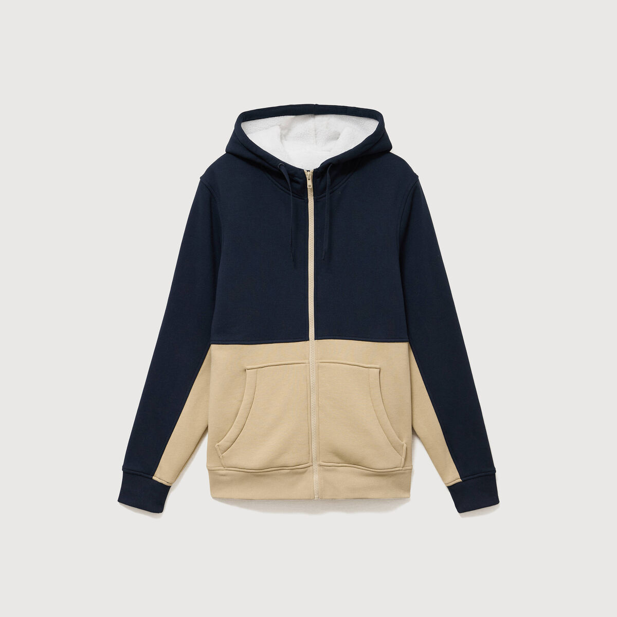 Sweat droit sherpa &agrave; capuche bleu marine homme