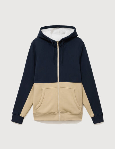 Sweat droit sherpa &agrave; capuche bleu marine homme