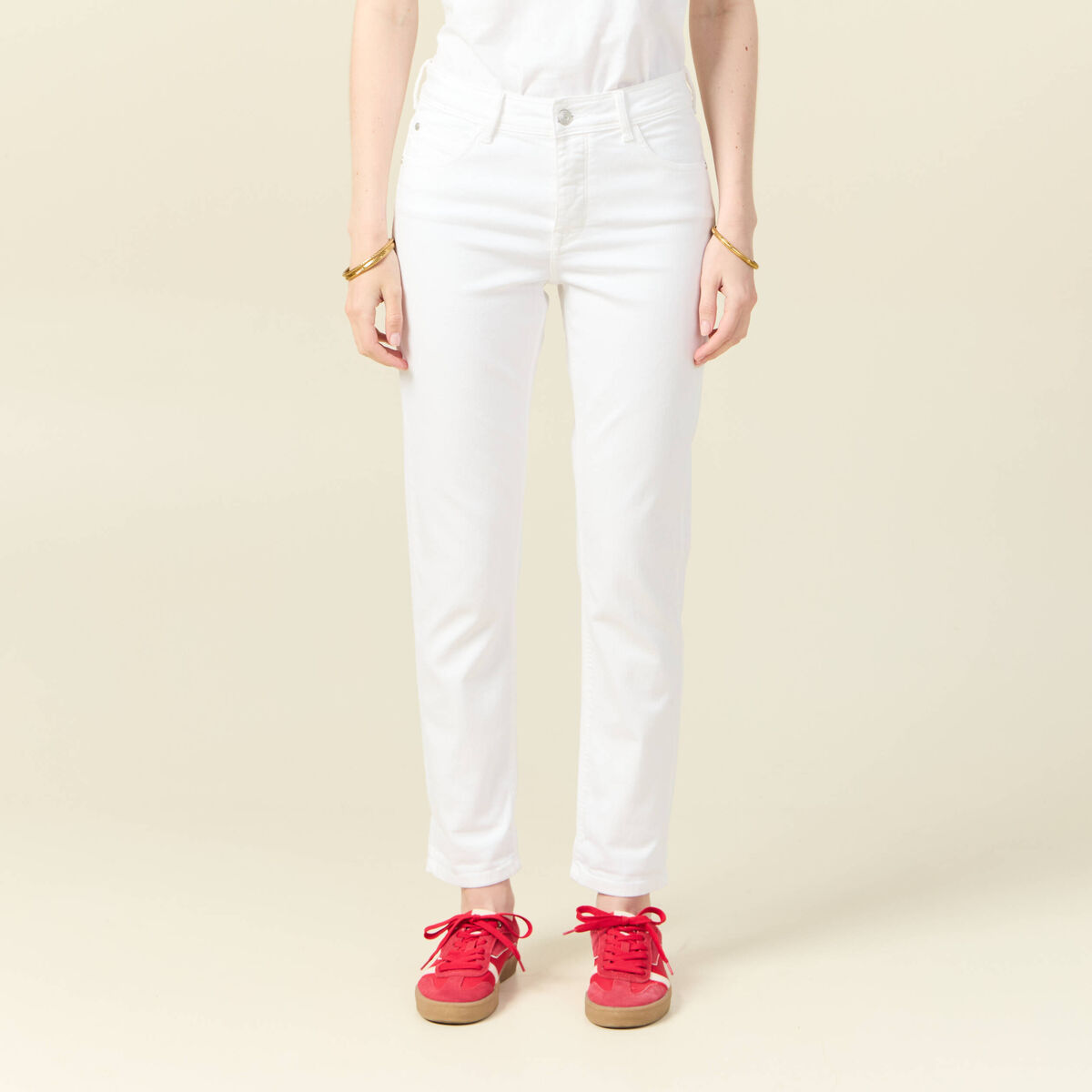 Jeans girlfriend taille haute denim blanc femme