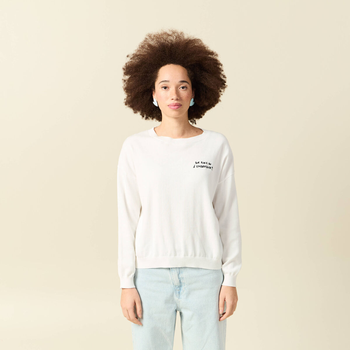 Pull col rond Atelier Beguin x Bonobo ecru femme