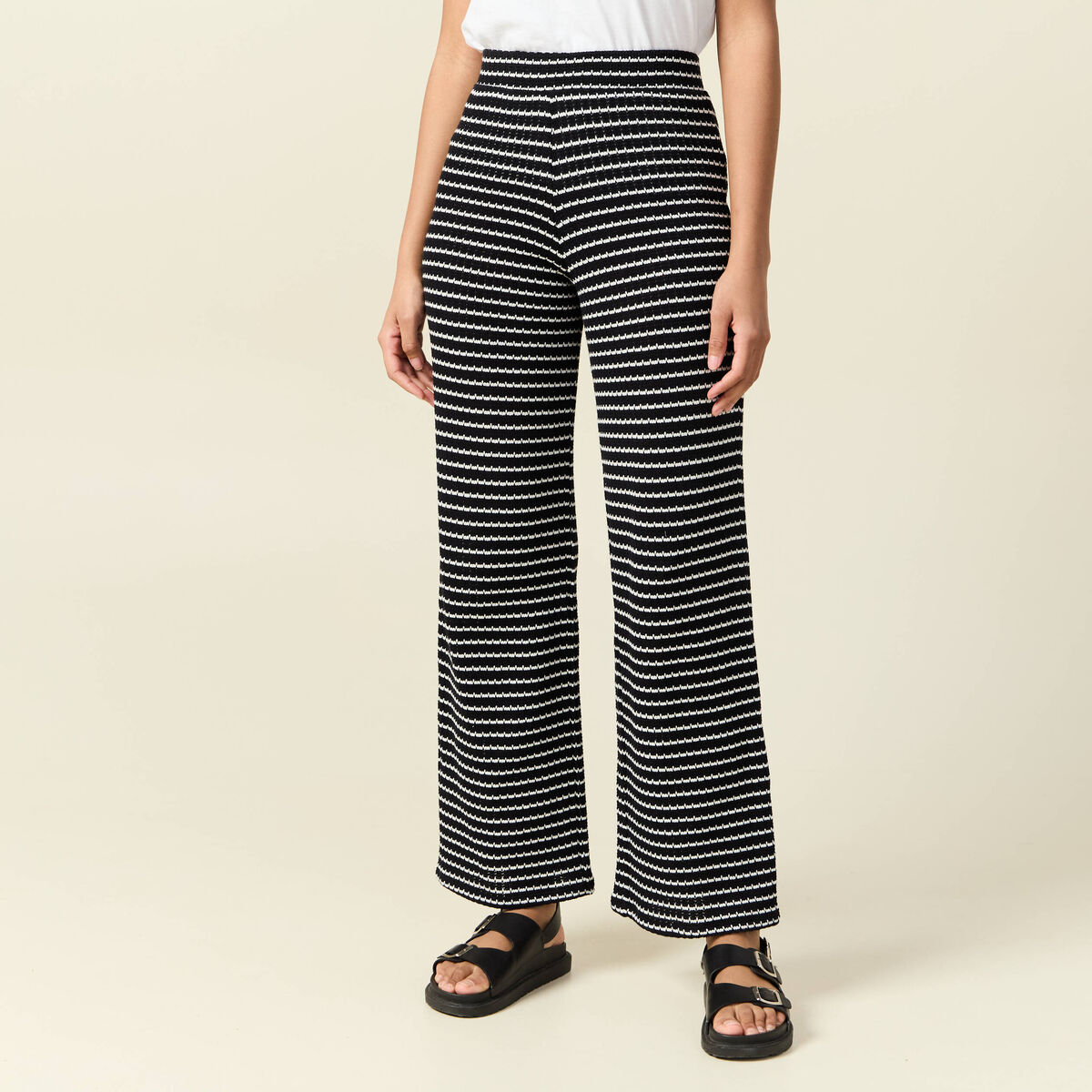 Pantalon large en maille noir femme