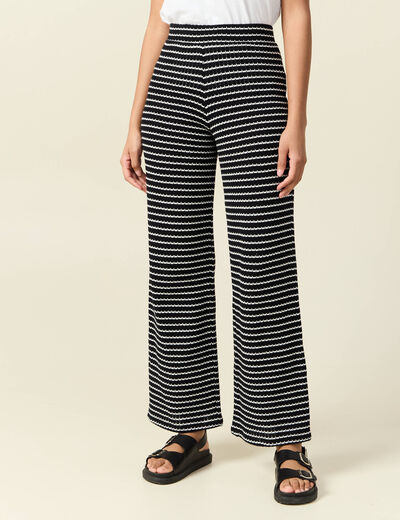 Pantalon large en maille noir femme