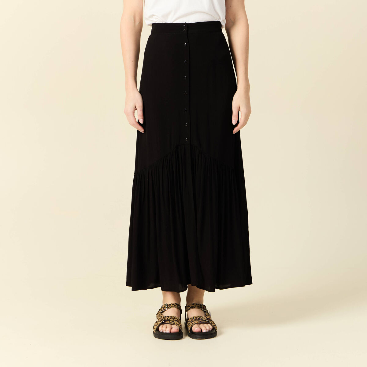 Jupe longue évasée noir femme