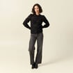 Blouse cintr&eacute;e dentelle manches longues noir femme