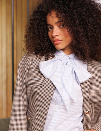 Chemise manches longues col am&eacute;ricain bleu ciel femme