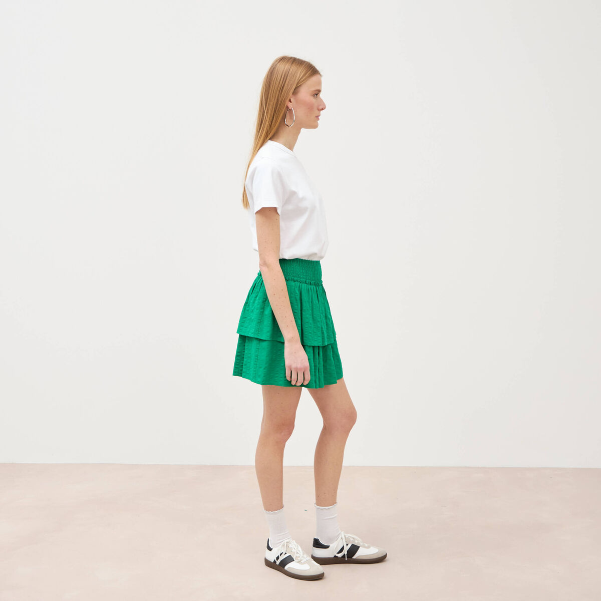Jupe courte &eacute;vas&eacute;e doubl&eacute;e vert femme