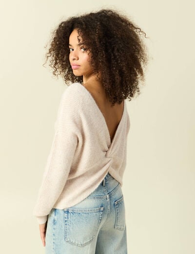 Pull r&eacute;versible manches longues col rond creme femme