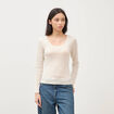 T-shirt cintr&eacute; col rond manches longues beige femme