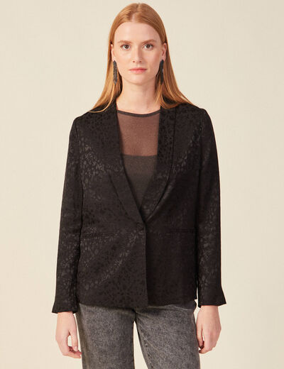 Veste blazer droite satin noir femme