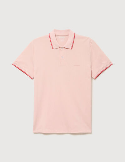 Polo cintr&eacute; en coton manches courtes rose poudr&eacute;e homme